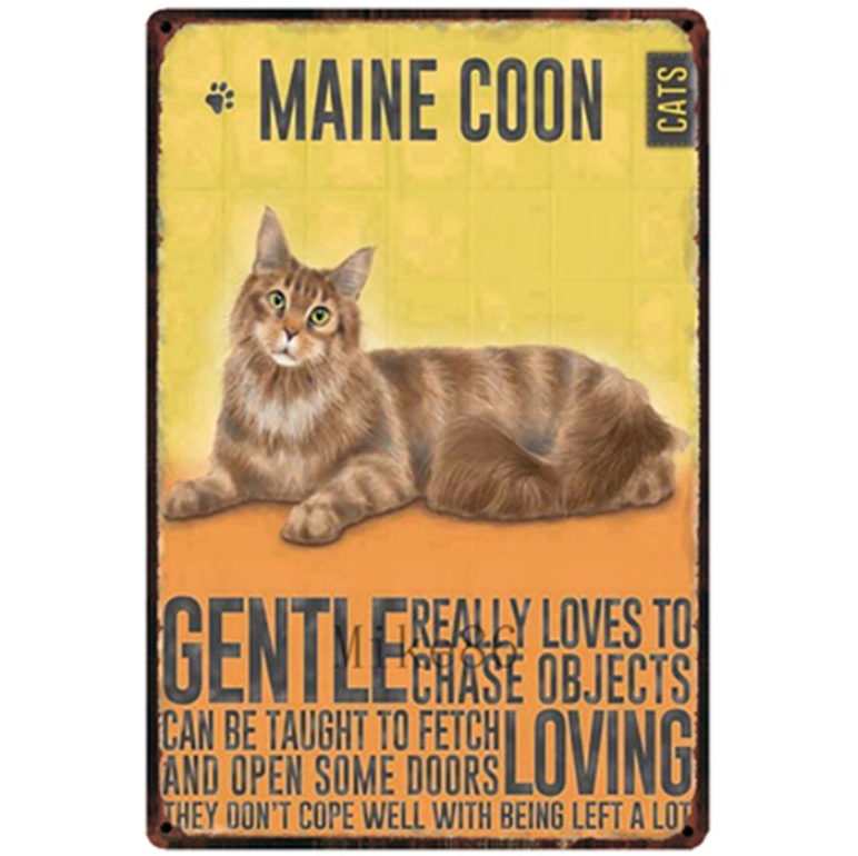 A1269 メタル サイン ブリキ 看板 金属 製 プレート アート パネル レトロ 店 おしゃれ 動物 ペット 猫 メインクーン【5717拍卖