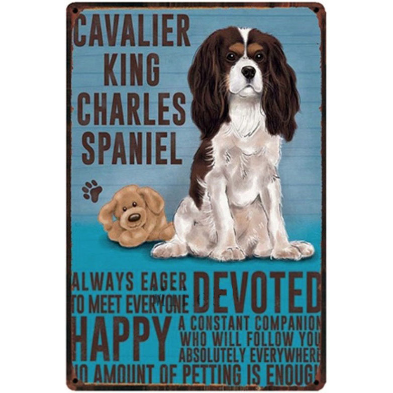 A1697 メタル サイン ブリキ 看板 金属 プレート アート パネル アメリカン 雑貨 昭和 レトロ 動物 ペット 犬 キャバリア 1615拍卖