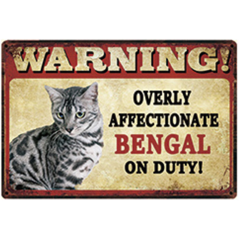 A1440 メタル サイン 金属 製 ブリキ 看板 プレート パネル 店 WARNING 注意 警告 危険 動物 ペット 猫 ベンガル 【3276】拍卖