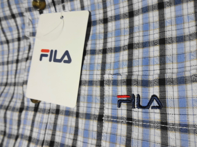 新品 FILA  長袖 シャツ M 水色系格子 サッカー /PAPAポロ レターパックライト拍卖