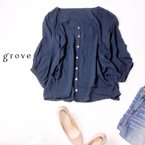 ☆☆ 美品 (株)ワールド grove グローブ ☆☆ さらさら 可愛い とろみ レーヨン ブラウス M 春 夏 22E03拍卖