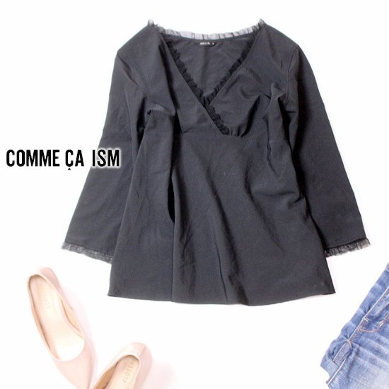 ☆☆ 美品 COMME CA ISM コムサイズム ☆☆ 大人可愛い チュールフリル さらさら カットソー M 春 夏 22E03拍卖