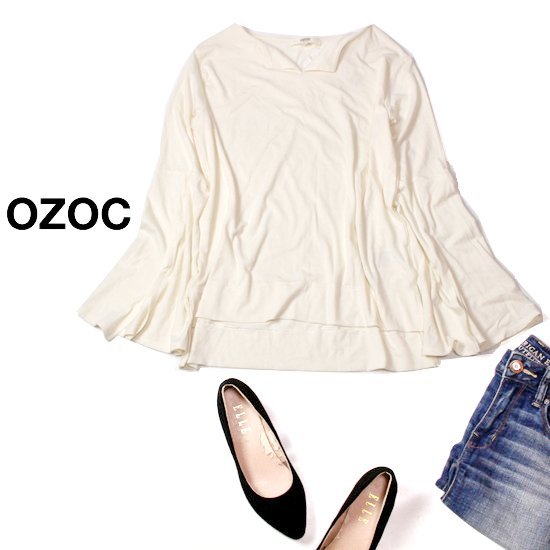 ☆☆ 未使用 (株)ワールド OZOC オゾック ☆☆ 可愛い フレア・カットスリーブ ストレッチ カットソー M 春 夏 22A04拍卖