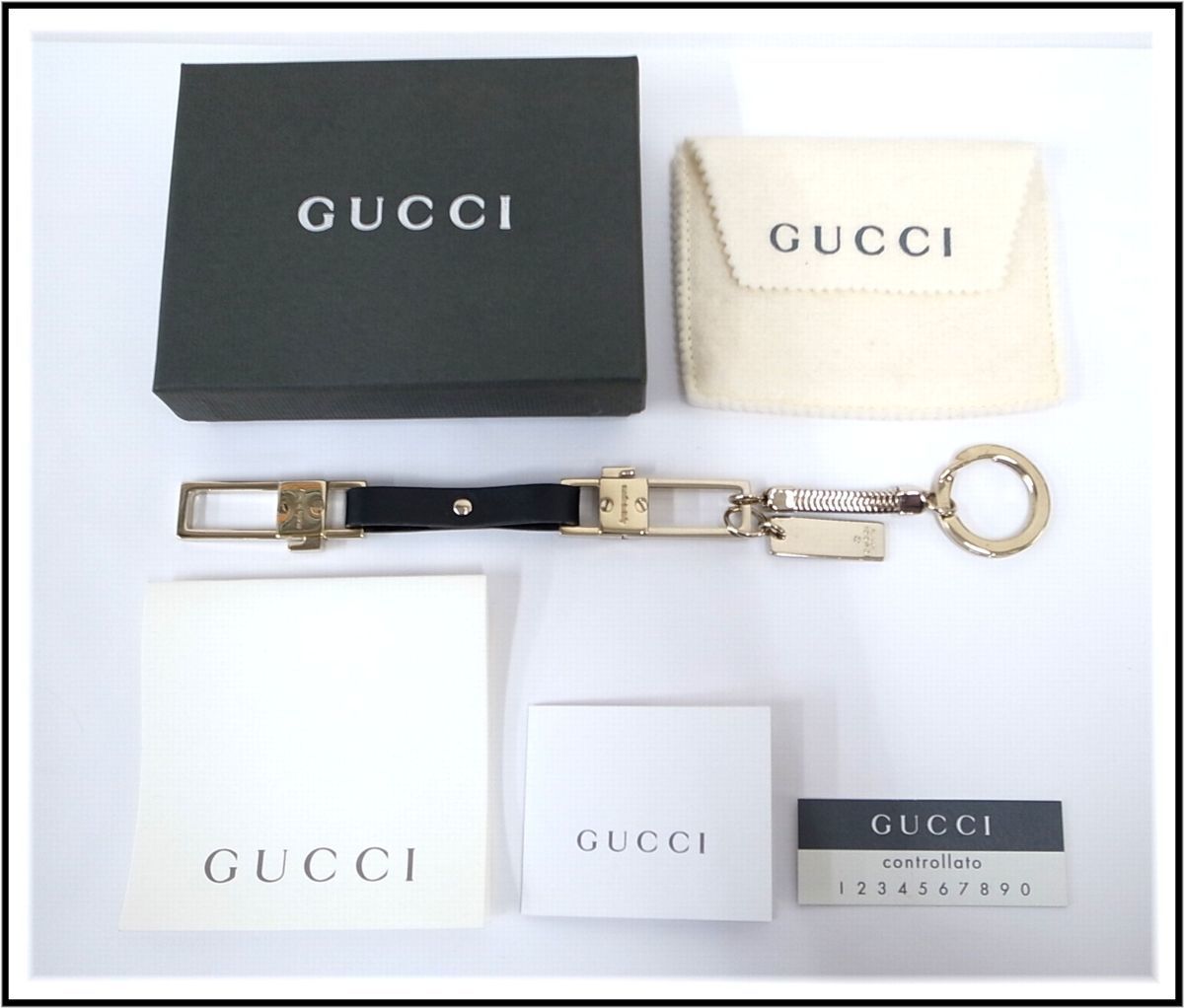 5019T 【本物保証】 GUCCI グッチ キーリング キーチェーン キーホルダー レザー × メタル 美品拍卖