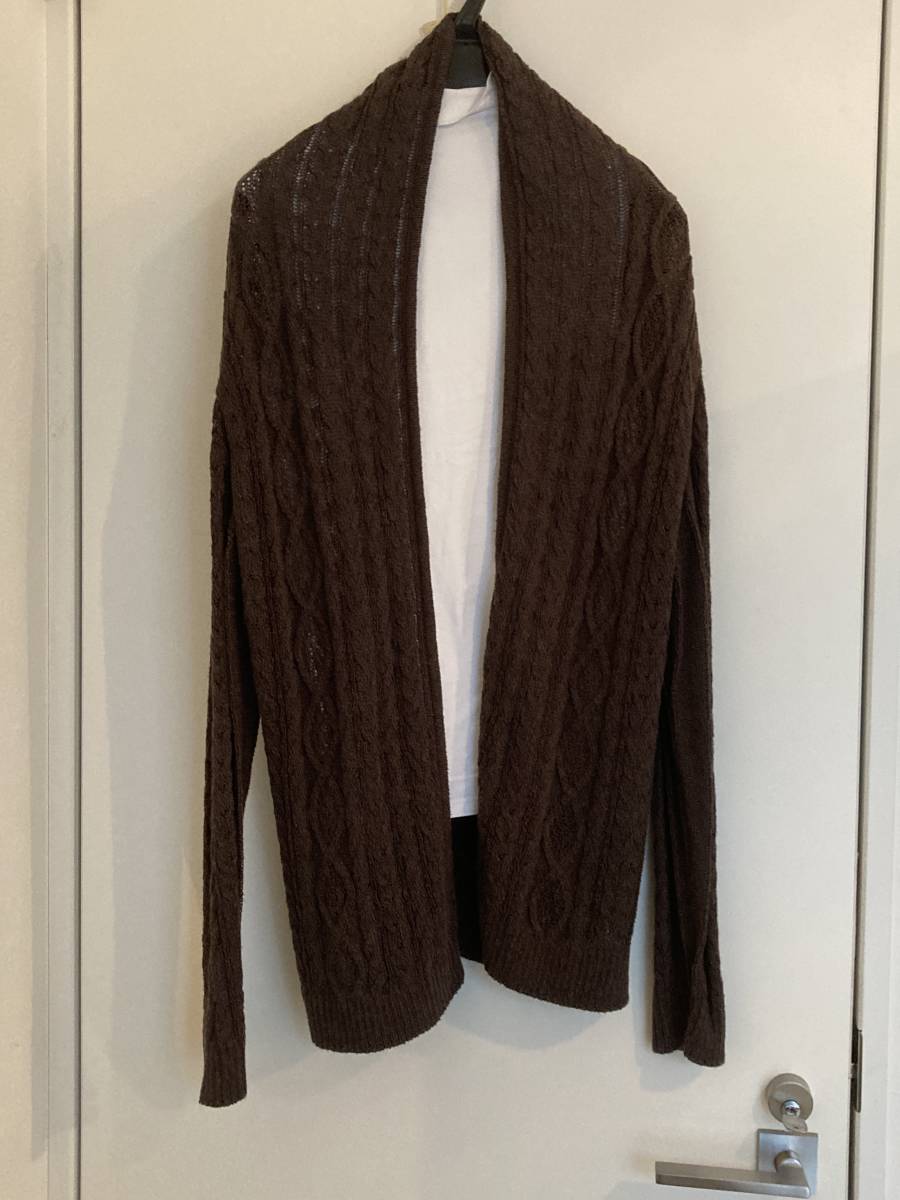 (美品) muji 無印良品 縄編みカーディガン こげ茶 サイズL 麻混 レディース拍卖