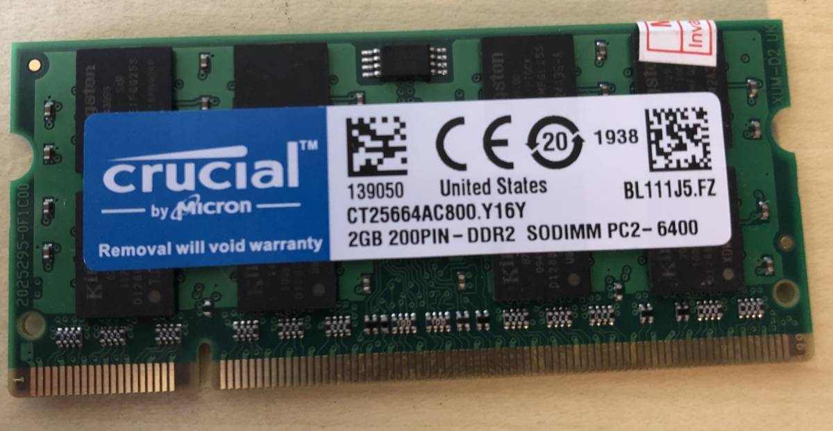 S0203 crucial(クルーシャル) メモリ 2GB 200PIN-DDR2 SODIMM PC2-6400 ノートパソコン用拍卖
