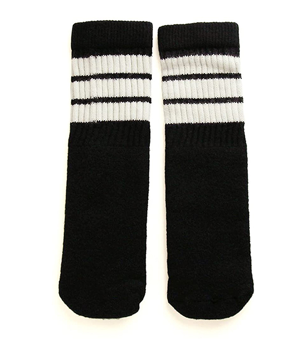 SkaterSocks ベビー キッズ 赤ちゃん 子供 ロングソックス 靴下 スケボー Kids Black tube socks with White stripes style 1 (10インチ)拍卖