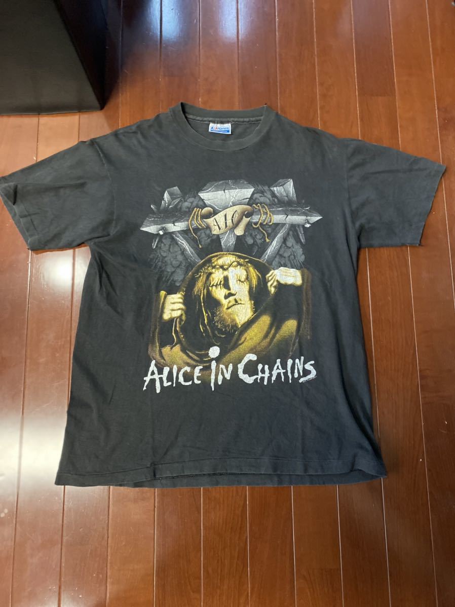 90'S 当時物 ALICE IN CHAINS ジーザスTシャツ ヴィンテージ バンド USA製 アリスインチェインズ コピーライト シングルステッチ 拍卖