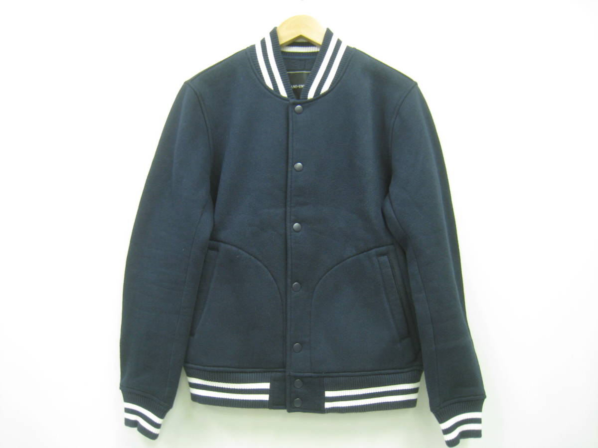 NANO・UNIVERSE ナノユニバース スウェット素材 裏起毛 スタジャン ブルゾン ネイビー 紺 サイズM拍卖