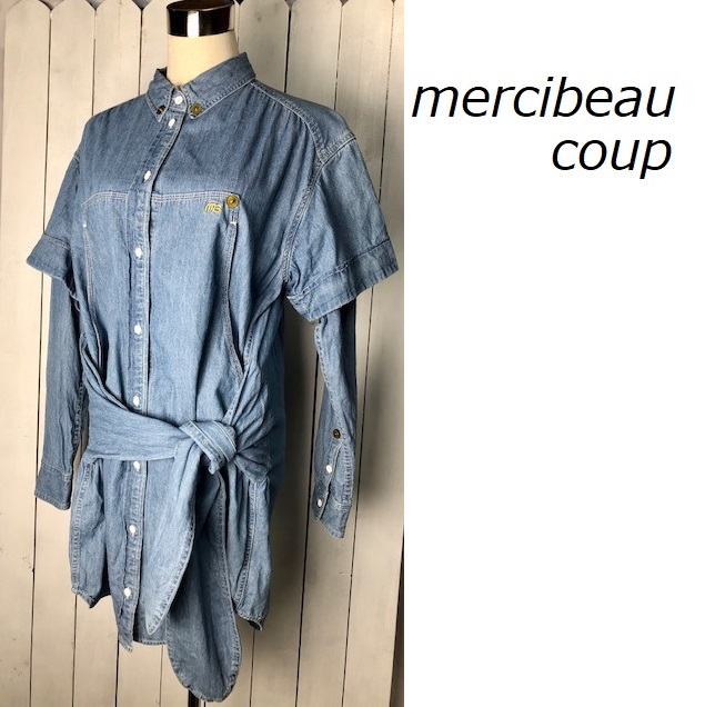 mercibeaucoup メルシーボークー 変形デザイン シャンブレーデニムワンピース free レイヤード 春夏 薄手 ライトオンス ★138拍卖