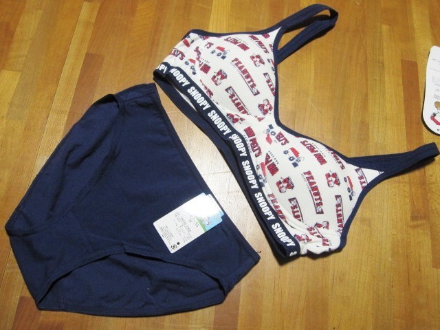 *送料無料*新品*M*SNOOPY*ブラ+ショーツ*オフホワイト×ネイビー*スヌーピー*PEANUTS*拍卖