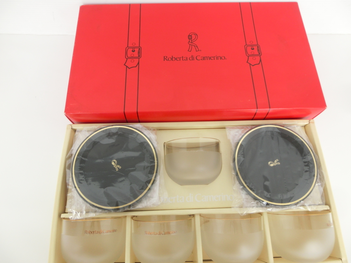 ●ロベルタディカメリーノ 冷茶 グラスセット コースター付 東洋ガラス グラス ガラスコップ 5客 Roberta di camerino 未使用品拍卖