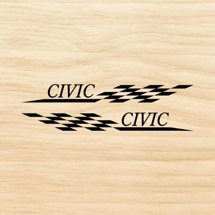 ホンダ シビック CIVIC チェッカー カッティングステッカー 左右セット 黒拍卖
