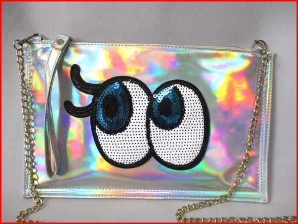スパンコール目玉ワッペン付 2wayバッグ◇クラッチ・ショルダー W31.5cm拍卖