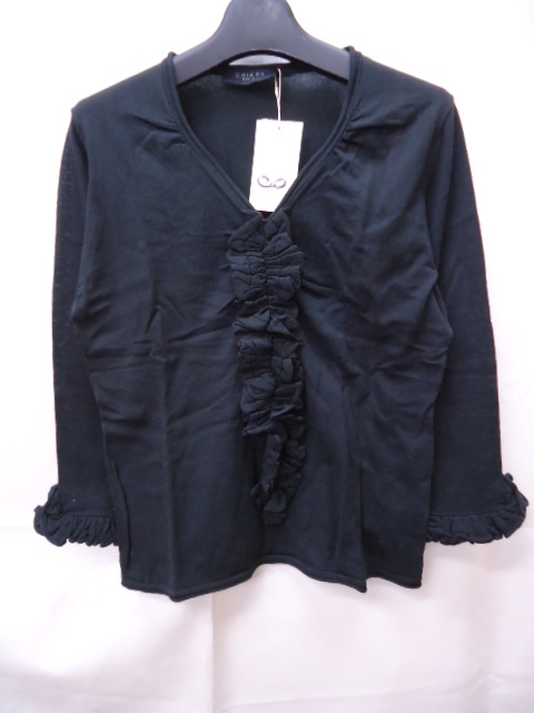 【KCM】eti-56-L★新品★【CHIARA by De'vo/キアラ】レディース Vネック 七分袖コットンニット サイズ L ブラック拍卖