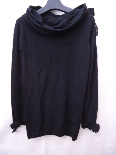 【KCM】eti-86-S/M★新品★【OMERO】レディース オフタートル 長袖カットソー サイズ S/M ブラック イタリア製拍卖