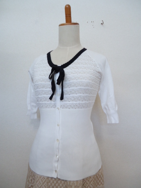 【KCM】eti-11-L★新品★【CHIARA by De'vo/キアラ】レディース 半袖 カーディガン サイズ L ホワイト拍卖