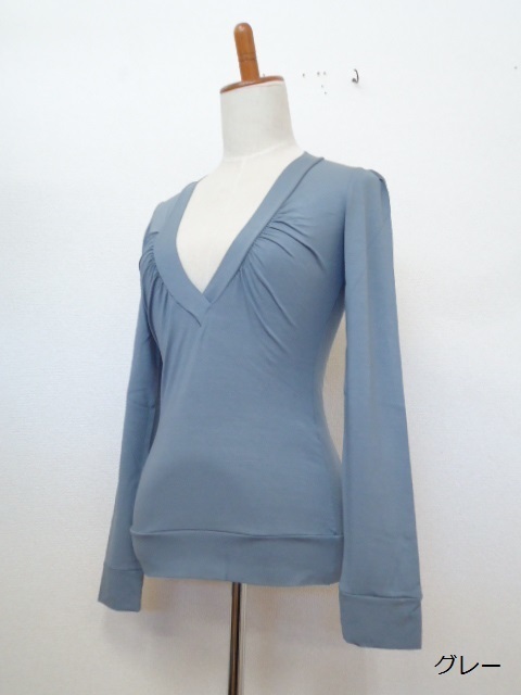【KCM】eti-13-L★新品★【NORTHLAND/ノースランド】レディース 深Vネック 長袖カットソー サイズ L グレー系 イタリア製拍卖