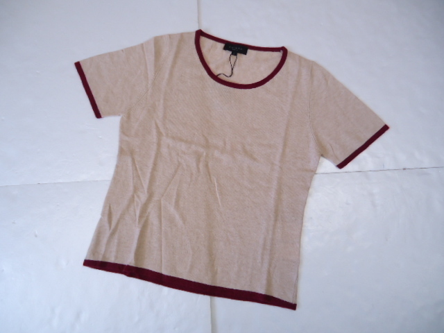 【KCM】eti-59-L★新品★【CHIARA by De'vo/キアラ】レディース 半袖ニット サイズ L ベージュ系拍卖
