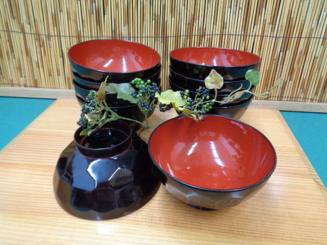 厨房用品 汁椀 黒内朱色 カット入 メラミン樹脂 10客 お椀 未使用品拍卖