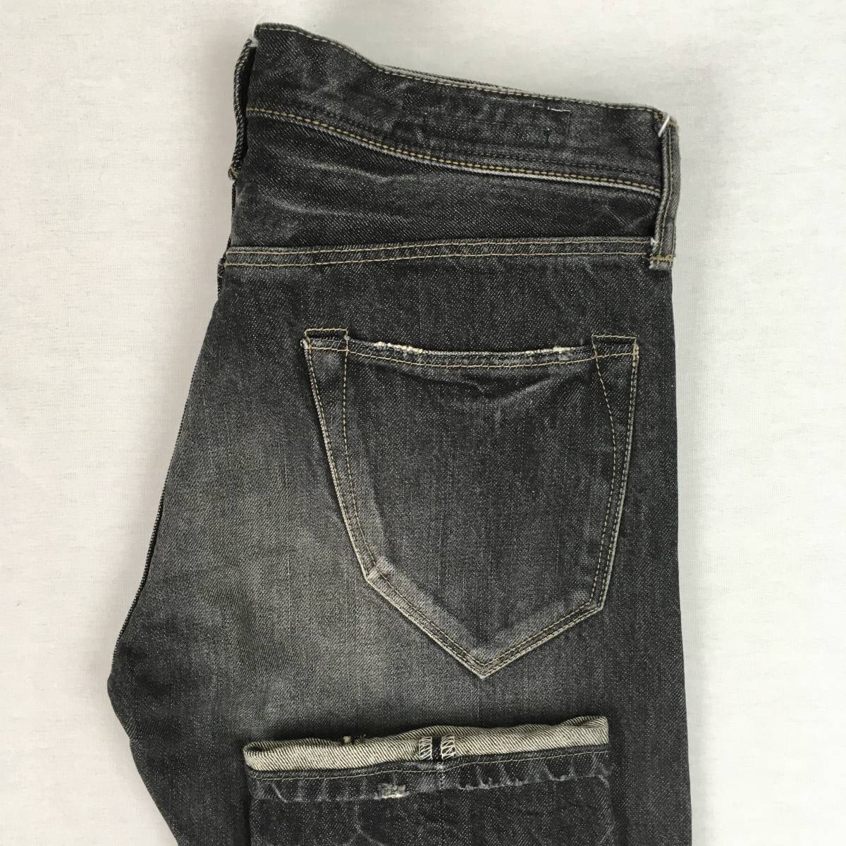 SPELLBOUND スペルバウンド no.40-137A スリム ブラック デニム パンツ 日本製 ジーンズ W30 ユーズド加工 ボタンフライ ドミンゴ拍卖