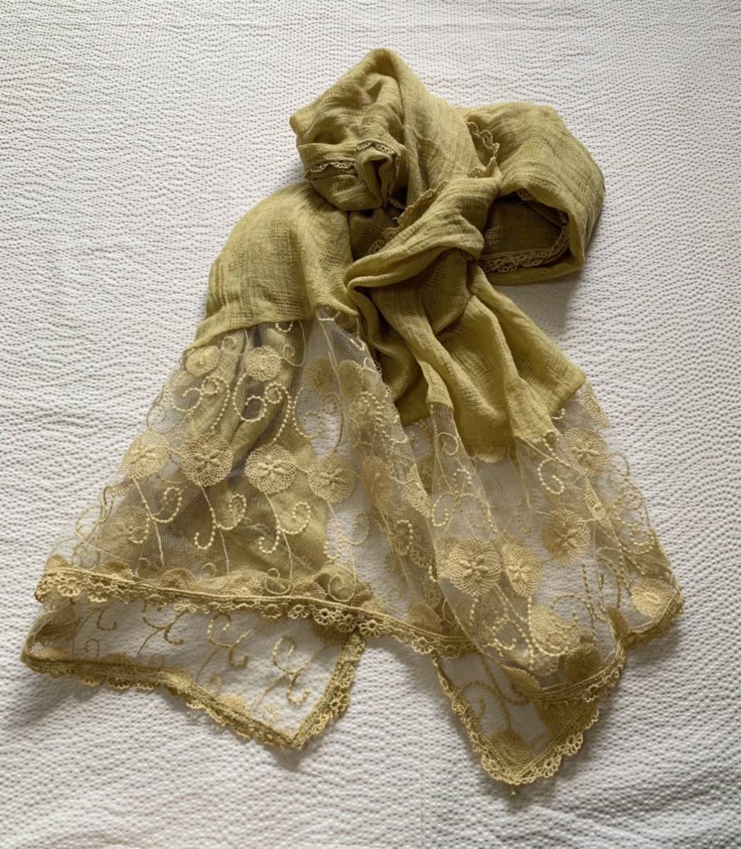 ★レース付きショール★カーキ拍卖