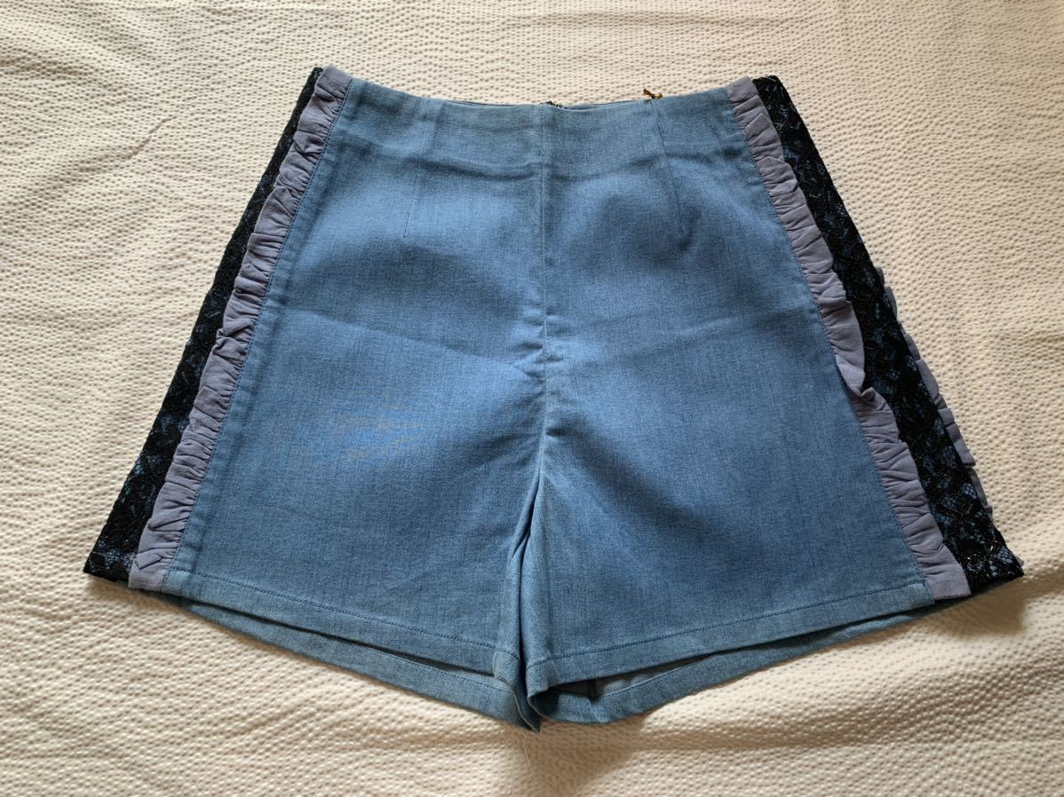 ★lym around★ レース&フリル付きデニムショートパンツ・M拍卖