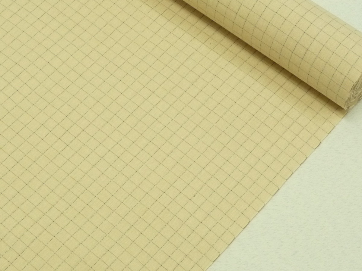 まゆの四季/新品/日本製/反物/男浴衣/綿麻絣/格子絣19-7生成り拍卖
