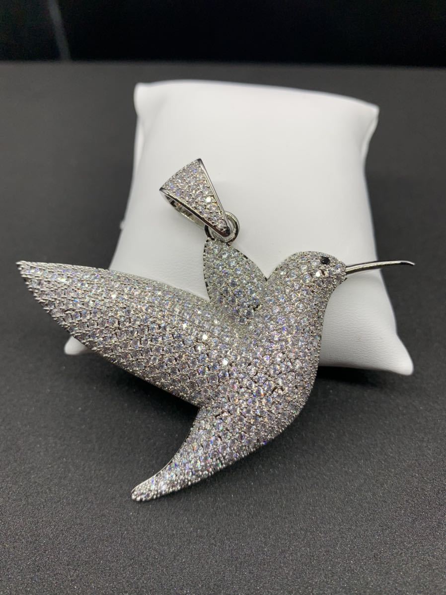 超BIGサイズ! ハチドリ 鳥 ハミングバード シルバー ブリンブリンネックレス拍卖