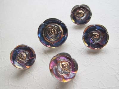 CZグラスボタン ブルー×マゼンダ ローズ セット拍卖