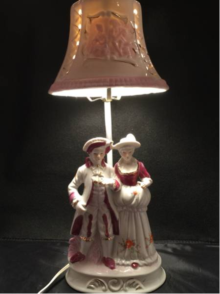 昭和レトロ★陶器のランプ照明 舞踏会 貴婦人拍卖