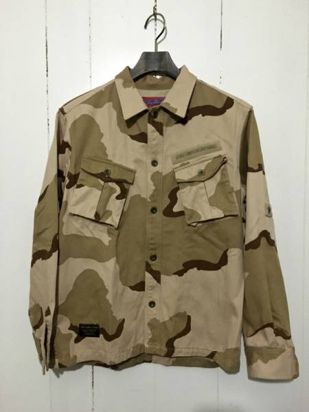 美品☆INTERBREED インターブリード M 迷彩 シャツ 厚手 シャツジャケット デザートカモフラ ミリタリージャケット ロールアップ 米軍物 a拍卖