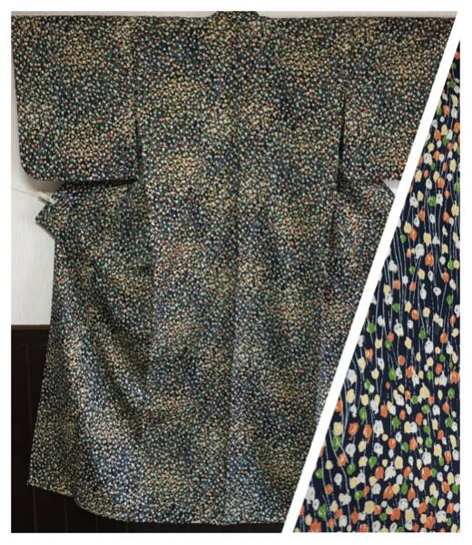 【ウールの着物】単衣 身丈149cm 濃藍拍卖