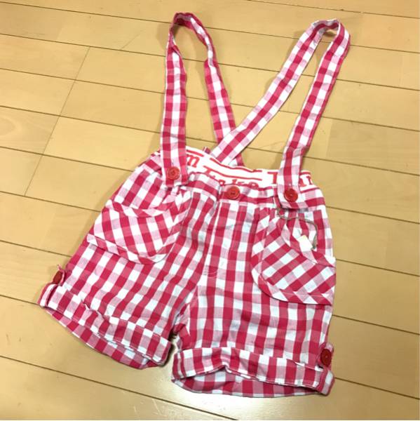 新品 ピンク チェック柄 ショートパンツ サロペット パンツ 140 涼しい コットン拍卖