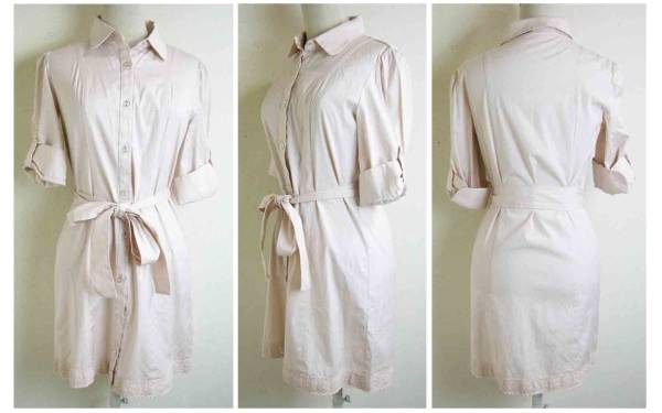 ■CynthiaRowley【シンシアローリー】薄 ピンク シャツ ウエスト紐付 ワンピース 2拍卖