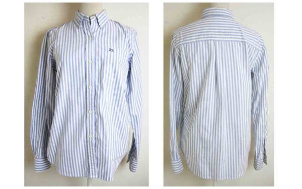 ■POLO JEANS RalphLauren【ポロジーンズ ラルフローレン】白×水色 キャンディ ストライプ ボタン ダウン シャツ S拍卖