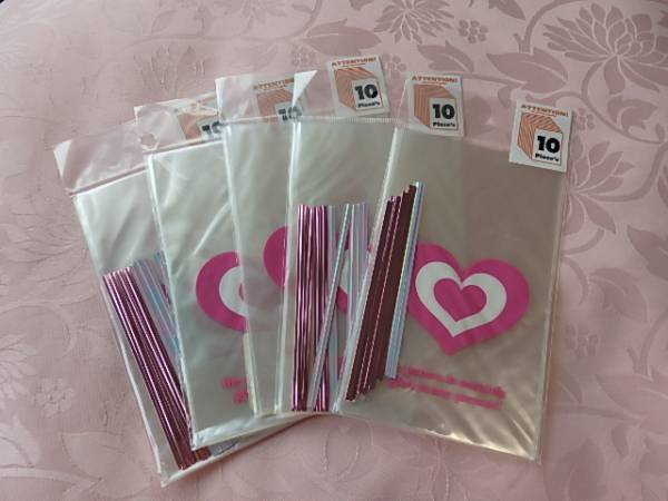 ラッピング袋・タイ付き50枚☆ ** ハート **拍卖