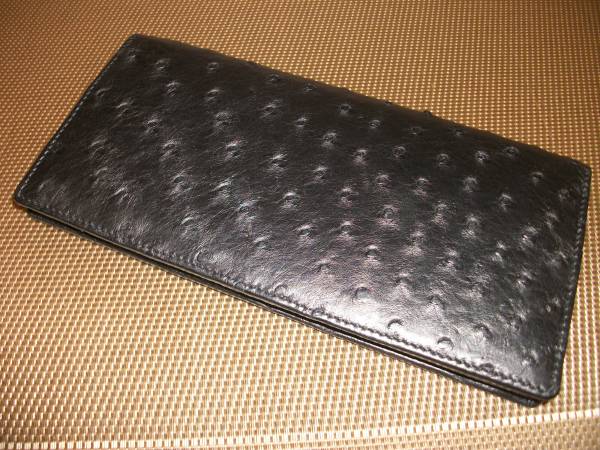 ☆【激安】オ-ストリッチ 小銭入付 ブラック 2折 長財布 超美品 格安!!拍卖