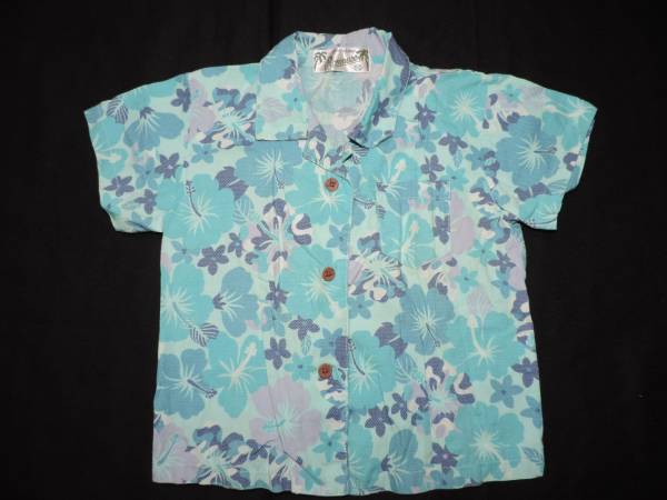 ☆ハイビスカスプリント水色の半袖シャツ☆95センチ☆ハワイ拍卖