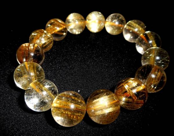 新品 タイチン ルチル ゴールドブレスレット 数珠 63g 15mm ブラジル産 3AAA 針水晶 プラチナクォーツ プラチナルチル 高級品 格安 ラリマ拍卖