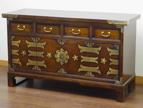 説明文熟読願います 特価!アンティーク調昭和レトロ調李朝式ブラウンウッドテレビ台 理朝式ローボードテレビ台拍卖