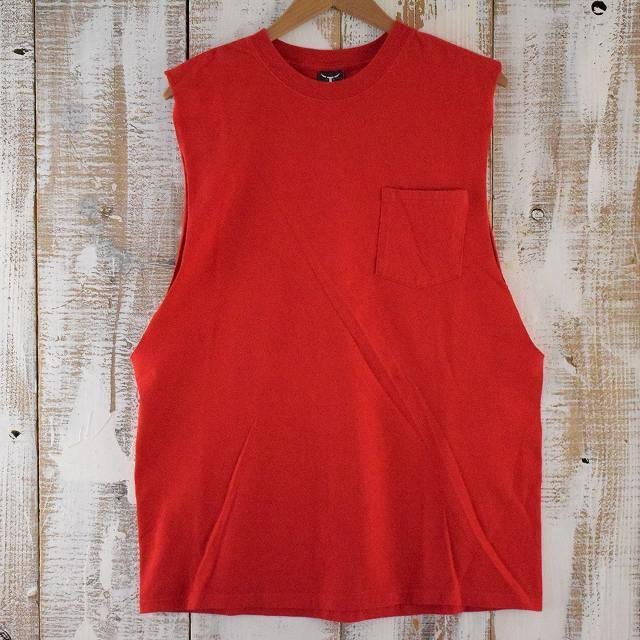 【値下げ対象外】 Hanes CUT OFF Tシャツ ヘインズ カットオフTシャツ タンクトップ ノースリーブ 無地 赤 レッド Beefy 重ね着 古着拍卖