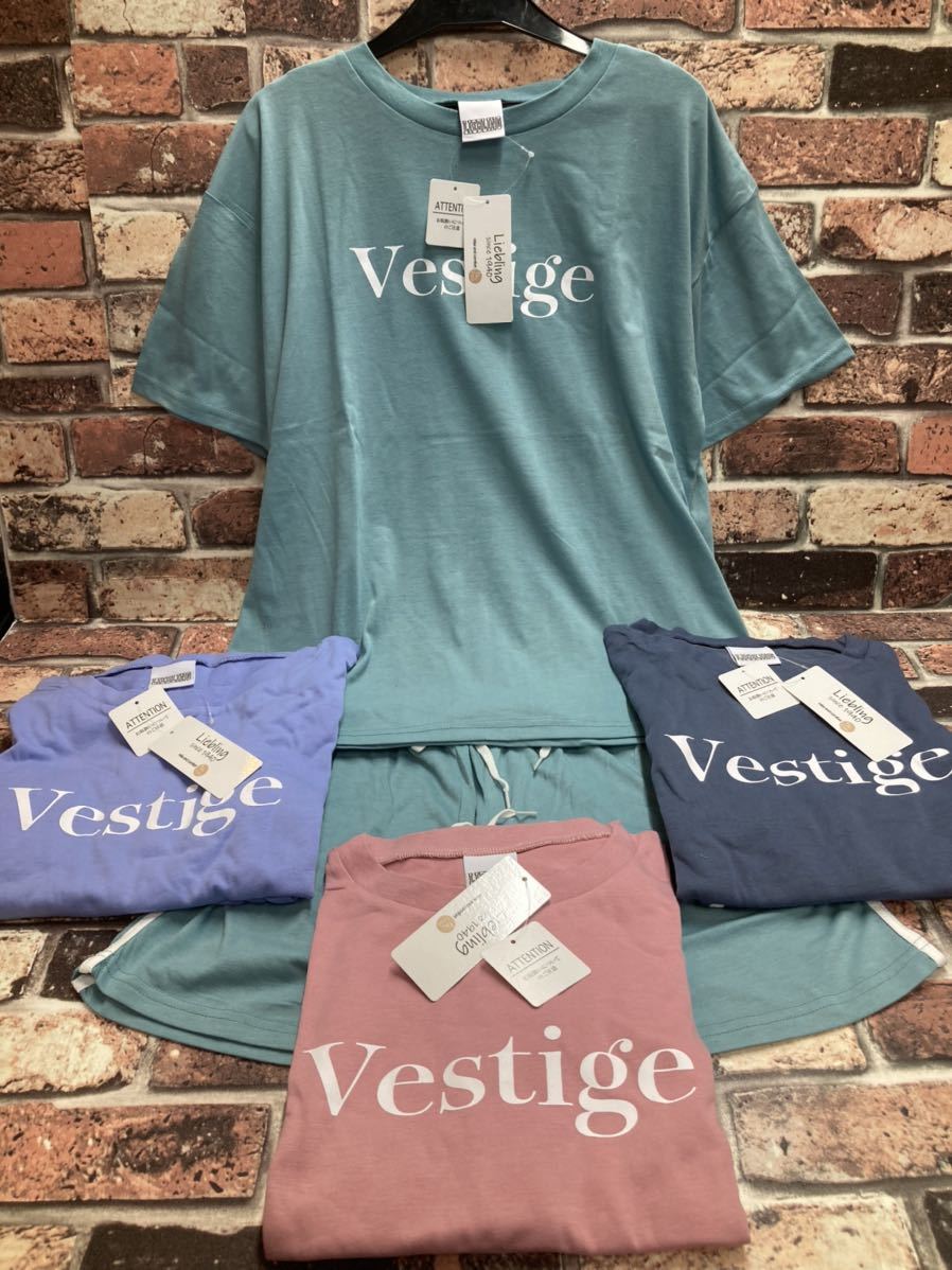 送料無料!【Vestige】レディース半袖半ズボン綿混上下セット(4色から)1組拍卖
