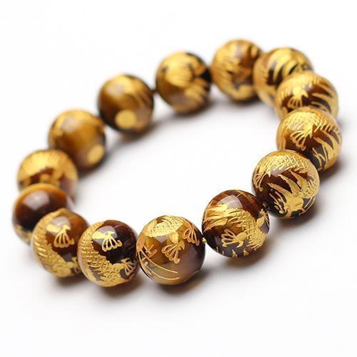 お守り開運 金彫り タイガーアイ 龍神 ブレスレット 玉約8mm(23粒前後) 〔KRYC18-8m〕拍卖