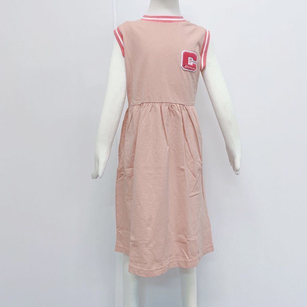 新品17204 Champion チャンピオン 130cm サーモンピン ノースリーブ袖リブワンピース サガラ刺繍ロゴ 綿100% 女の子 キッズジュニア拍卖