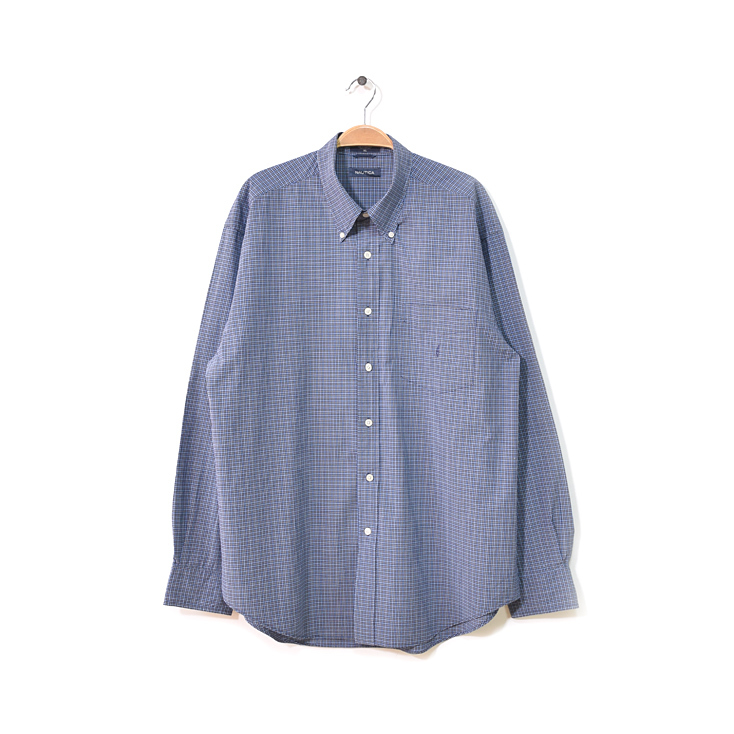 【送料無料】ノーティカ コットン チェック柄 BDシャツ ボタンダウン 長袖シャツ 刺繍ロゴ メンズXL NAUTICA 大きいサイズ 古着 CA0682拍卖