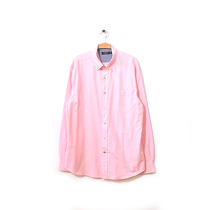 【送料無料】ノーティカ コットン BDシャツ ボタンダウン 長袖シャツ ピンク 無地 メンズL NAUTICA 古着 CA0745拍卖