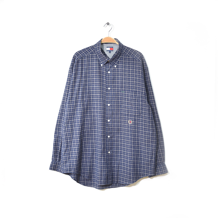 【送料無料】トミーヒルフィガー コットン チェック柄 BDシャツ ボタンダウン 長袖シャツ メンズL TOMMY HILFIGER アメカジ 古着 CA0756拍卖