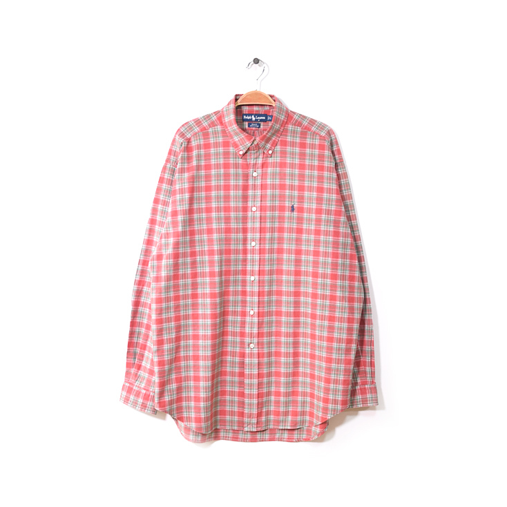 【送料無料】ラルフローレン ブレイク コットン チェック柄 BDシャツ ボタンダウン 長袖シャツ メンズL Ralph Lauren BLAKE 古着 CA0760拍卖