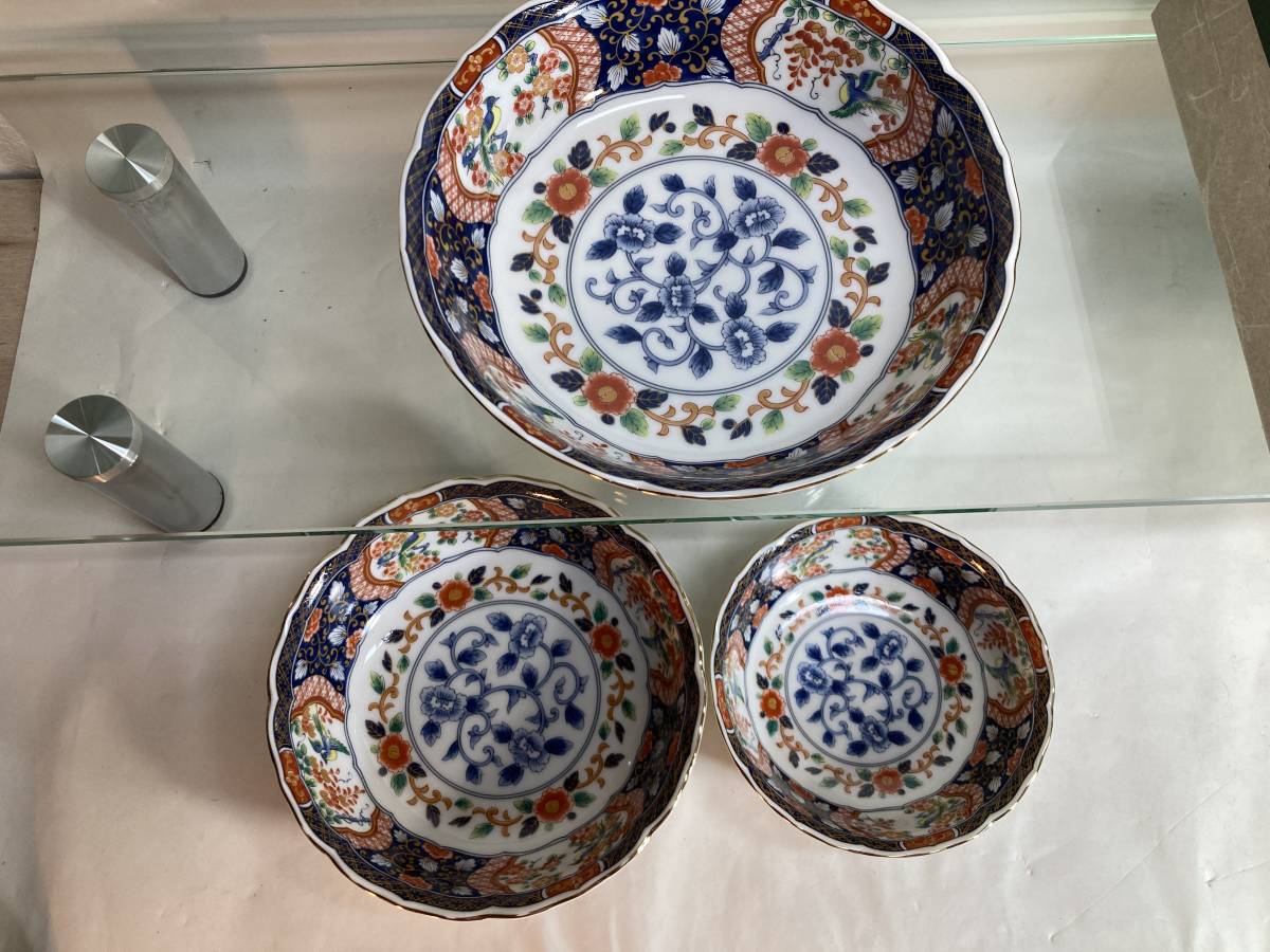 【未使用】 錦花鳥三ッ組 特選陶器 第一陶器株式会社 深皿 鉢 3点セット 色絵 染付 昭和レトロ 拍卖